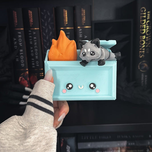 Cute dumpster fire w/ trash panda